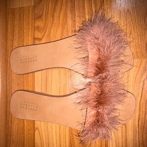 Barneys New York Women's Light Pink/Tan Feather Slide Sandals